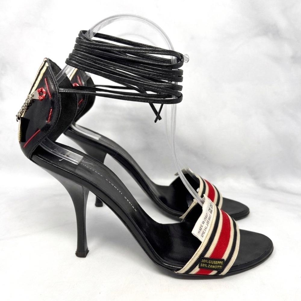 Giuseppe Zanotti Vicini Vintage Y2K Care Tag Leather Ankle Tie Sandal Heels 8 - Picture 4 of 16